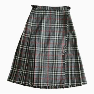 Vintage Benetton Grey Plaid Pleated Skirt Size 42 Made In Italy Knee Length
